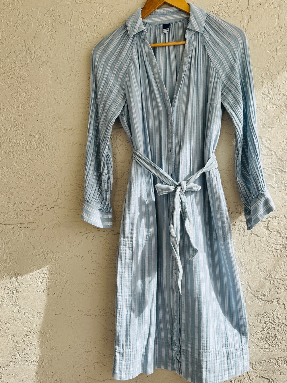 Old Navy Light Blue and White Striped Button-Front Top